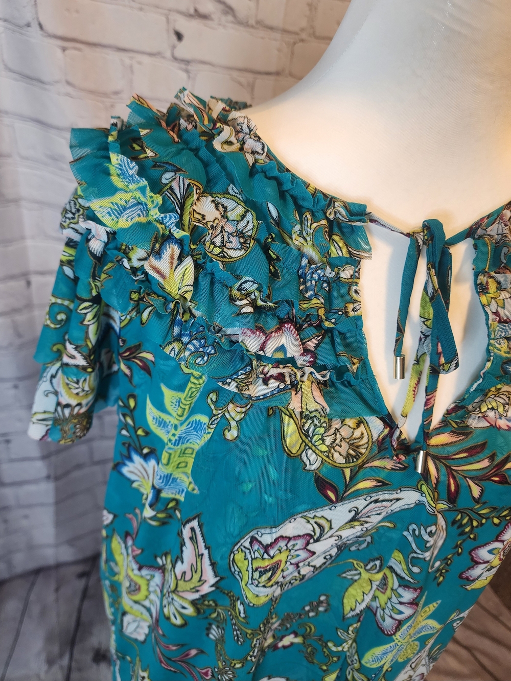 White House Black Market Teal Floral Paisley Blouse - Picture 3 of 6